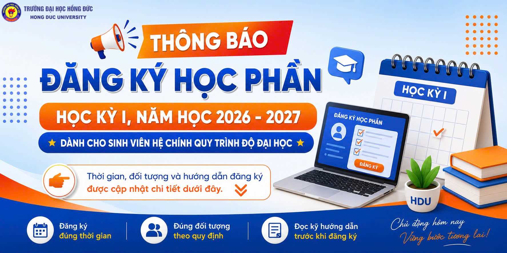 Thông báo về việc đăng ký học phần học kỳ I năm học 2026-2027 đối với sinh viên đào tạo chính quy, trình độ đại học